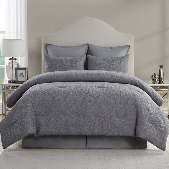 VCNY Home Cougar 6-Piece Grey Ogee Damask Comforter Set, King, Adult, Unisex