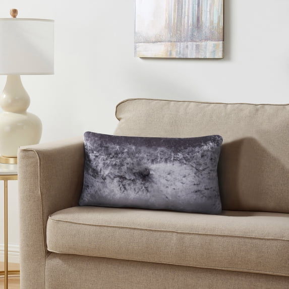 VCNY Home Crushed Velvet 12" x 20" Grey Polyester Solid Decorative Pillow