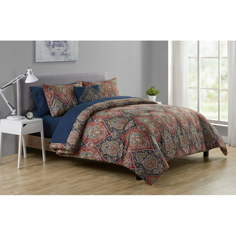 Touch of Class Ravenna Woven Jacquard Damask Oversized Comforter Set -  Queen - Dark Red, Auburn, Gold - Luxury Bedding Sets for Elegant Bedroom 