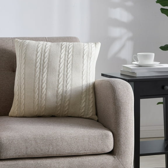 VCNY Home Dublin 18" x 18" Ivory Cable Knit Cotton Decorative Pillow