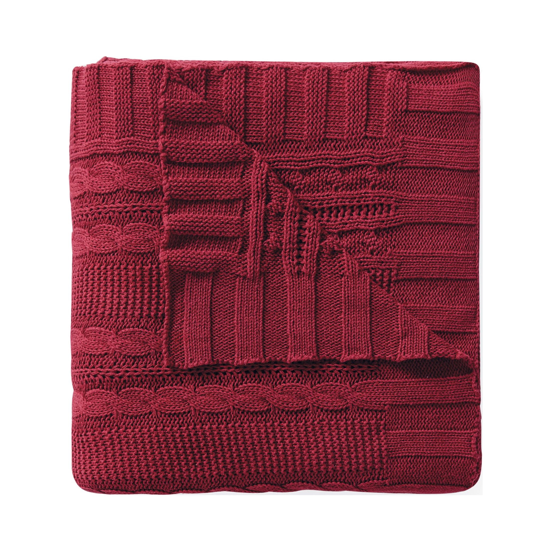 Red Cotton Cable Knit Throw Blanket 50" x 70"