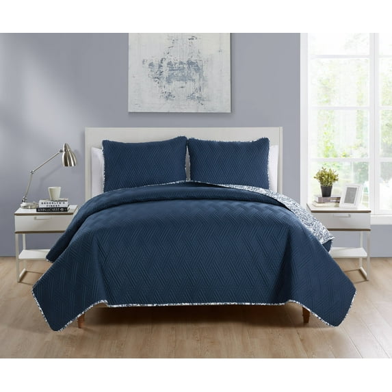 VCNY Home Elizabeth Reversible Paisley Quilt Set, Full/Queen, Navy
