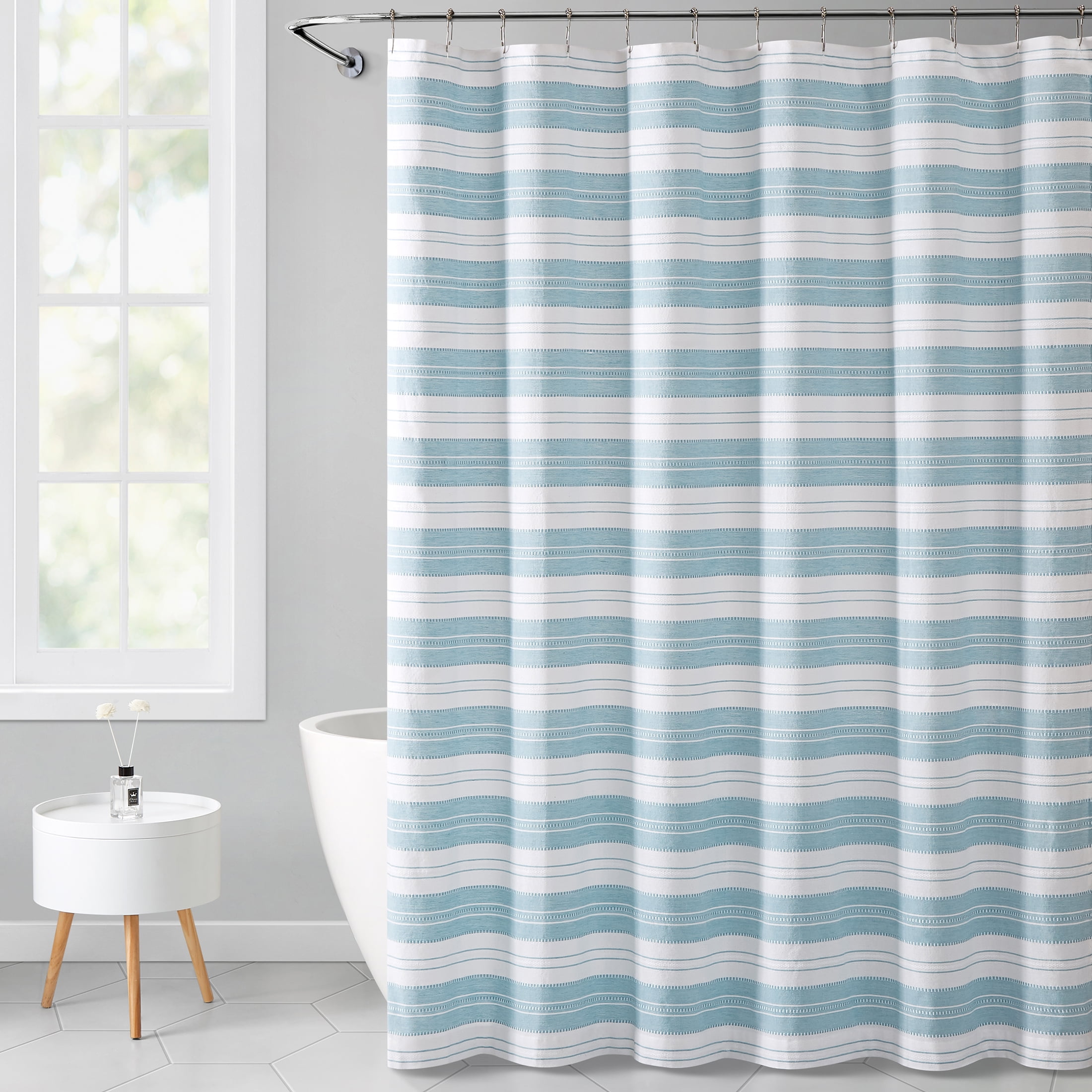 VCNY Home Classic Striped Light Blue Shower Curtain 72x72 Durable ...