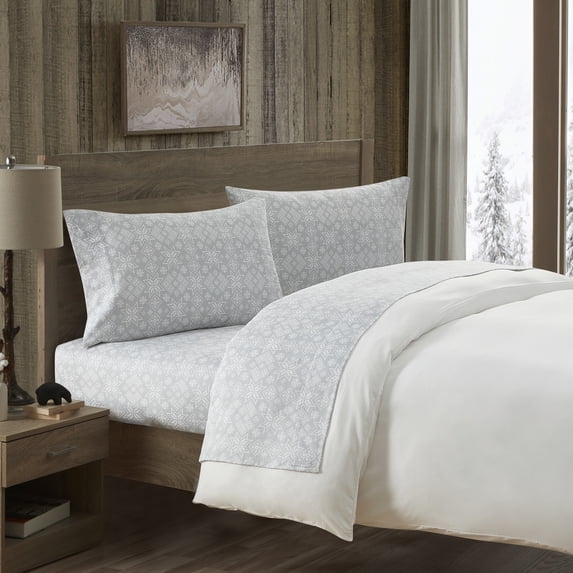 VCNY Home Fair Isle 4-Piece Grey Cotton Flannel Bed Sheet Set, King - Deep Pocket