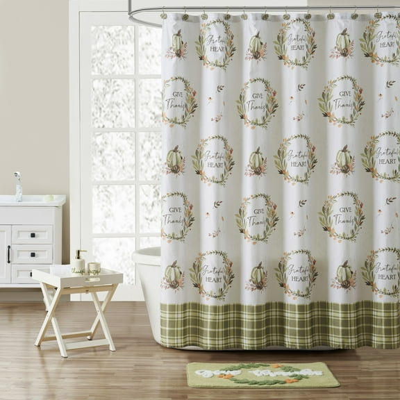 VCNY Home Fall Words 16-Piece Multicolor Plaid Polyester Shower Curtain Bath Set