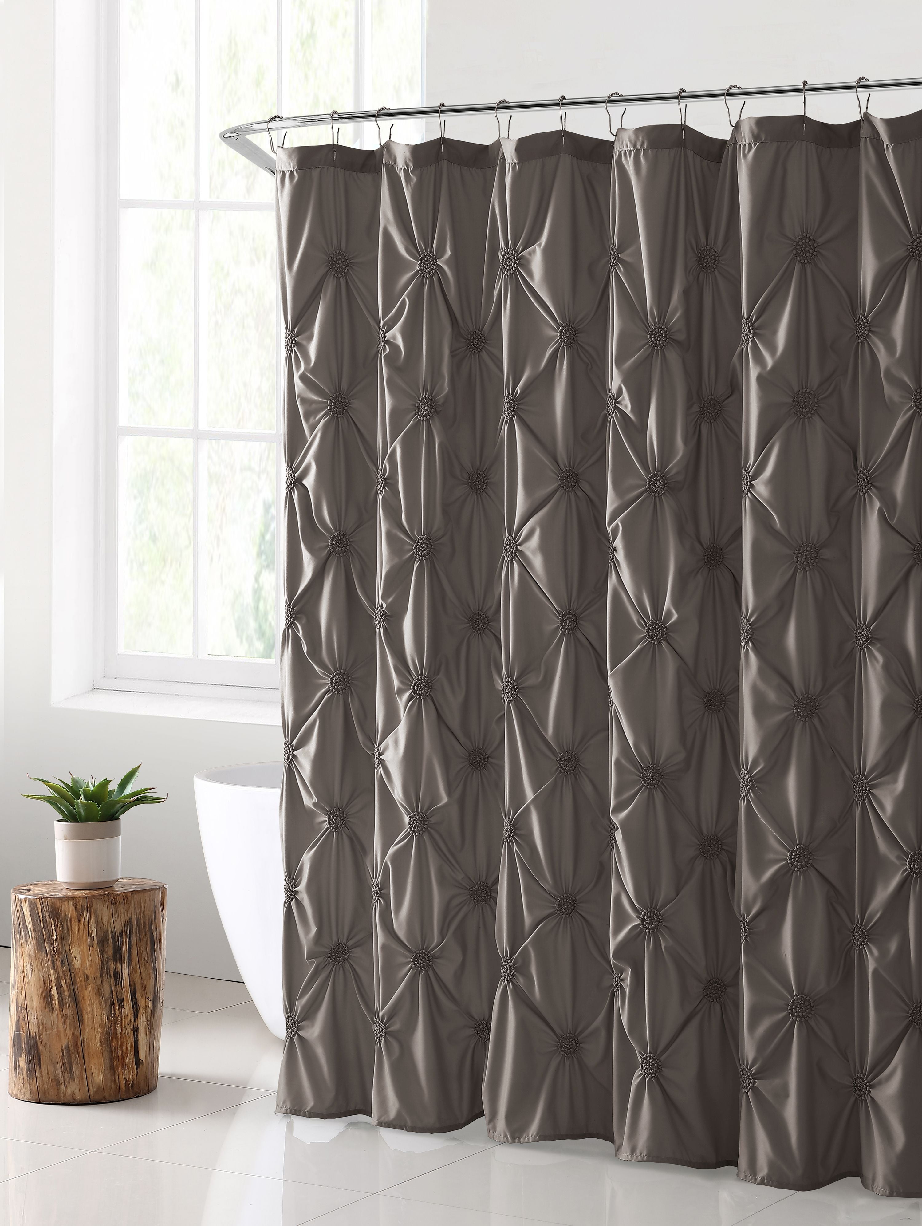 Taupe Floral Burst Pintuck Polyester Shower Curtain