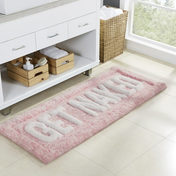 VCNY Home Get Naked Typography Blush Polyester Bath Rugs, 24" x 60"