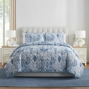 VCNY Home Gill 3-Piece Blue Printed Sea Plants Coastal Quilt Set, King, Adult, Unisex