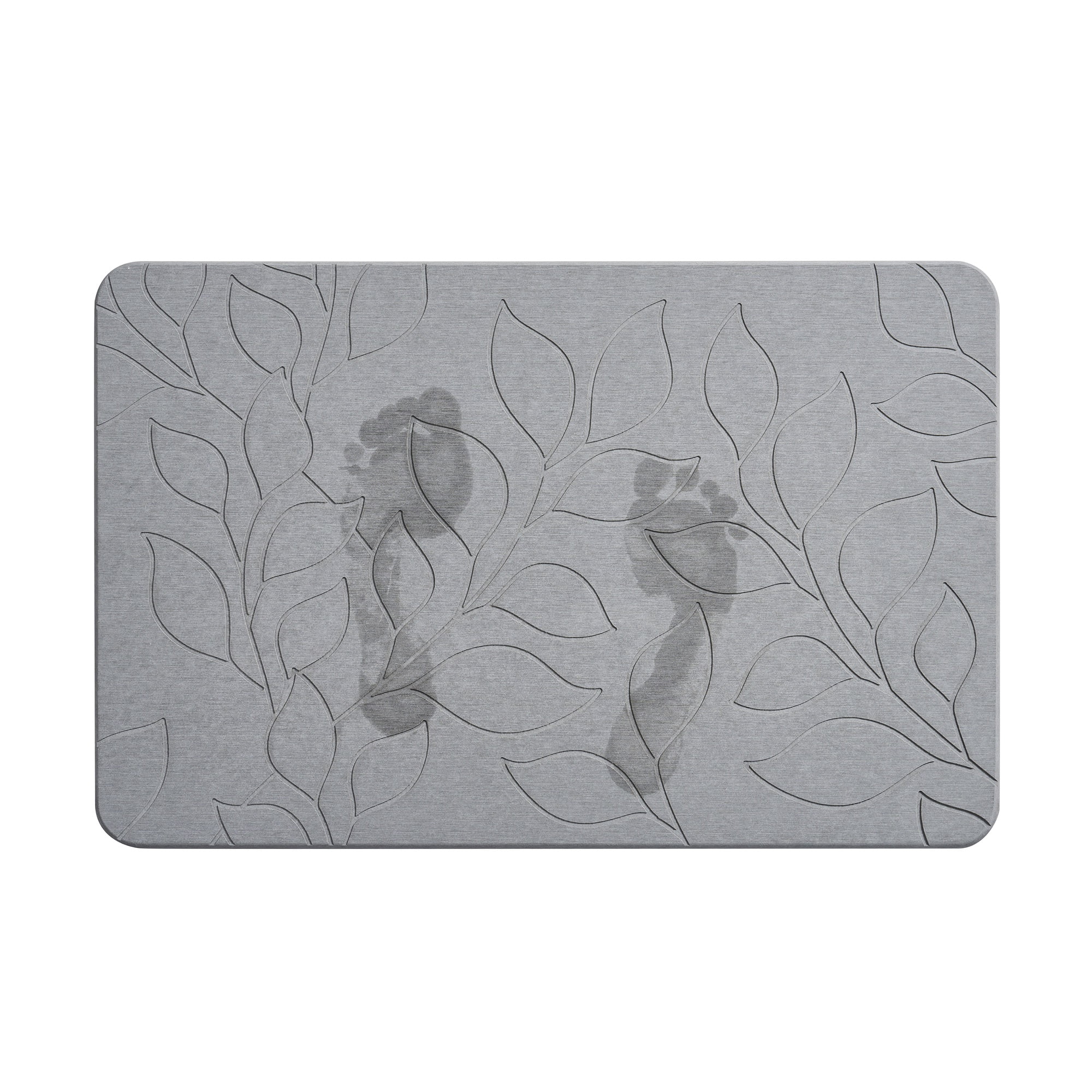 VCNY Home Grey Carved Leaves Diatomite Stone Bath Mat, 16" x 24"