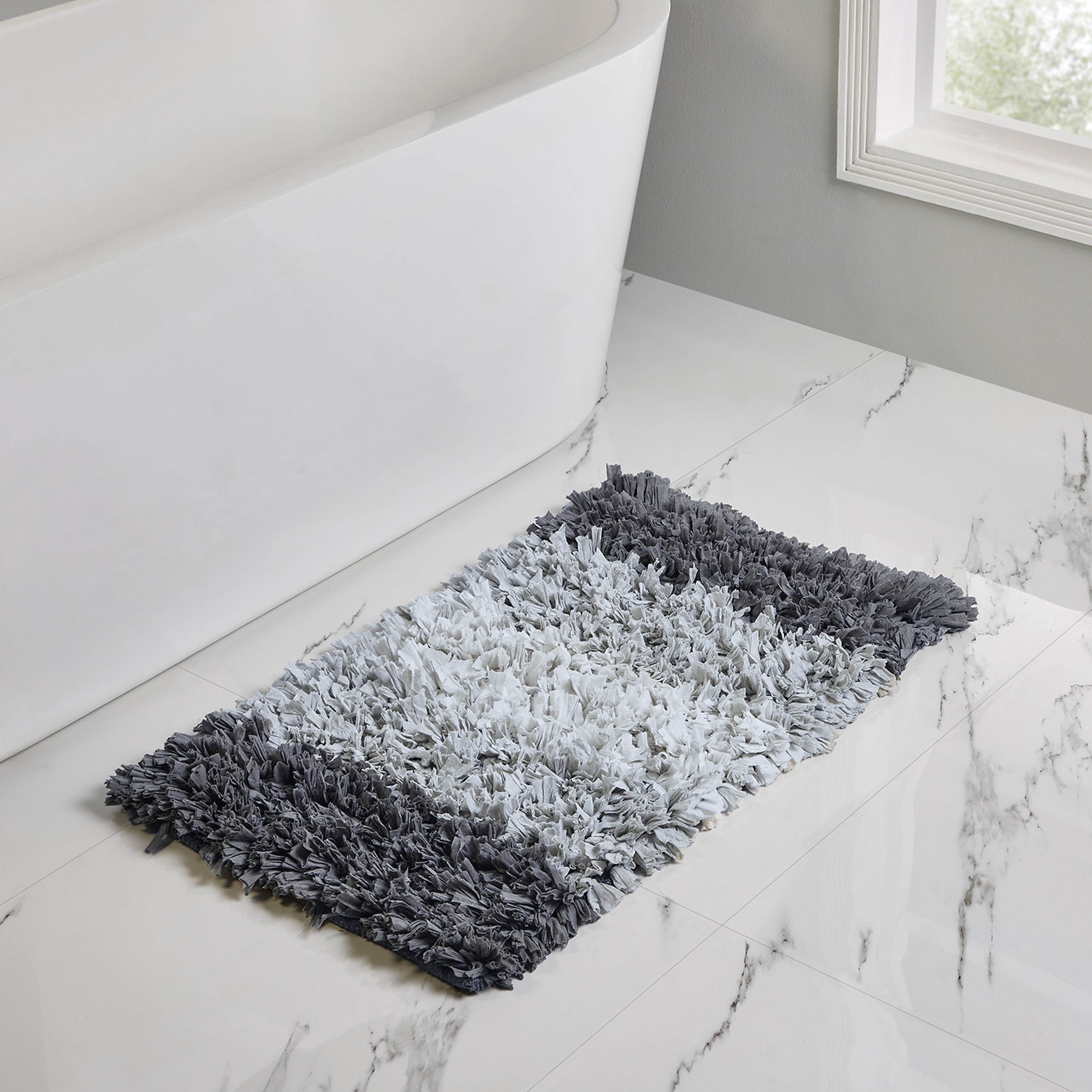VCNY Home Grey/White Ombre Cotton Paper Shag 1 Piece Bath Rug, 20" x 34 ...