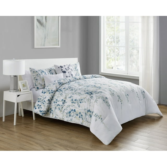 VCNY Home Hailey Blue and White Floral Comforter Set, Full/Queen, Blue ...