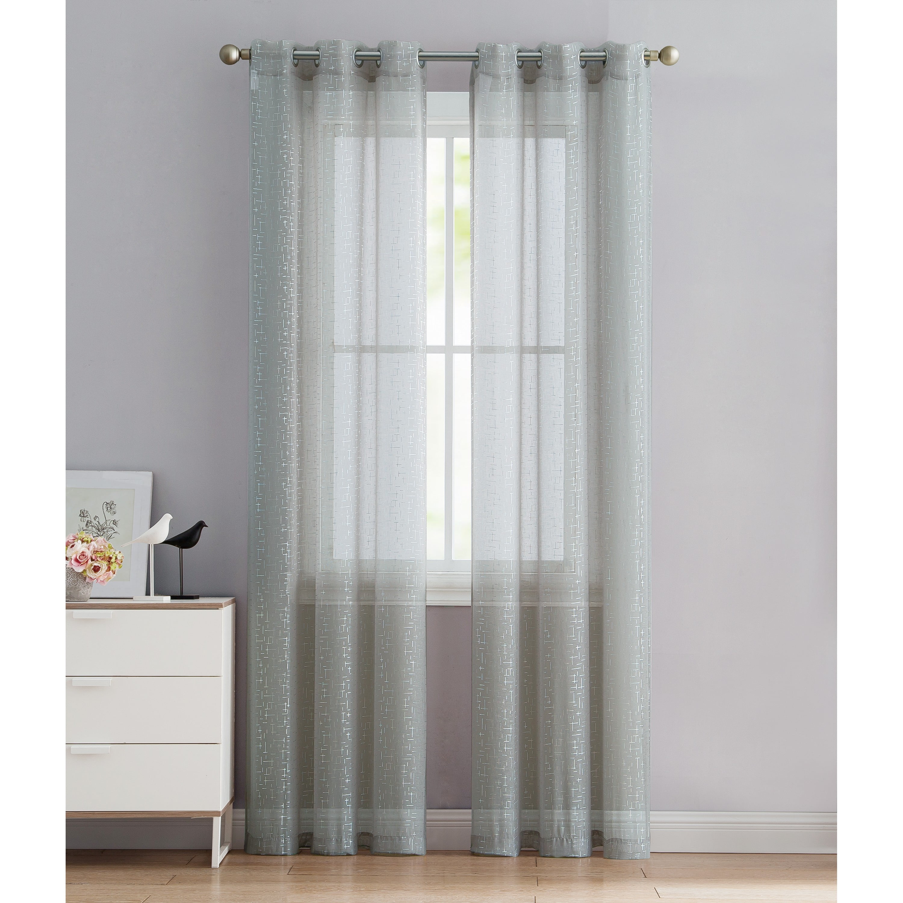 VCNY Home Harlow 2-Piece Grey Metallic Sheer Curtain Panel Set, 38" x 84"