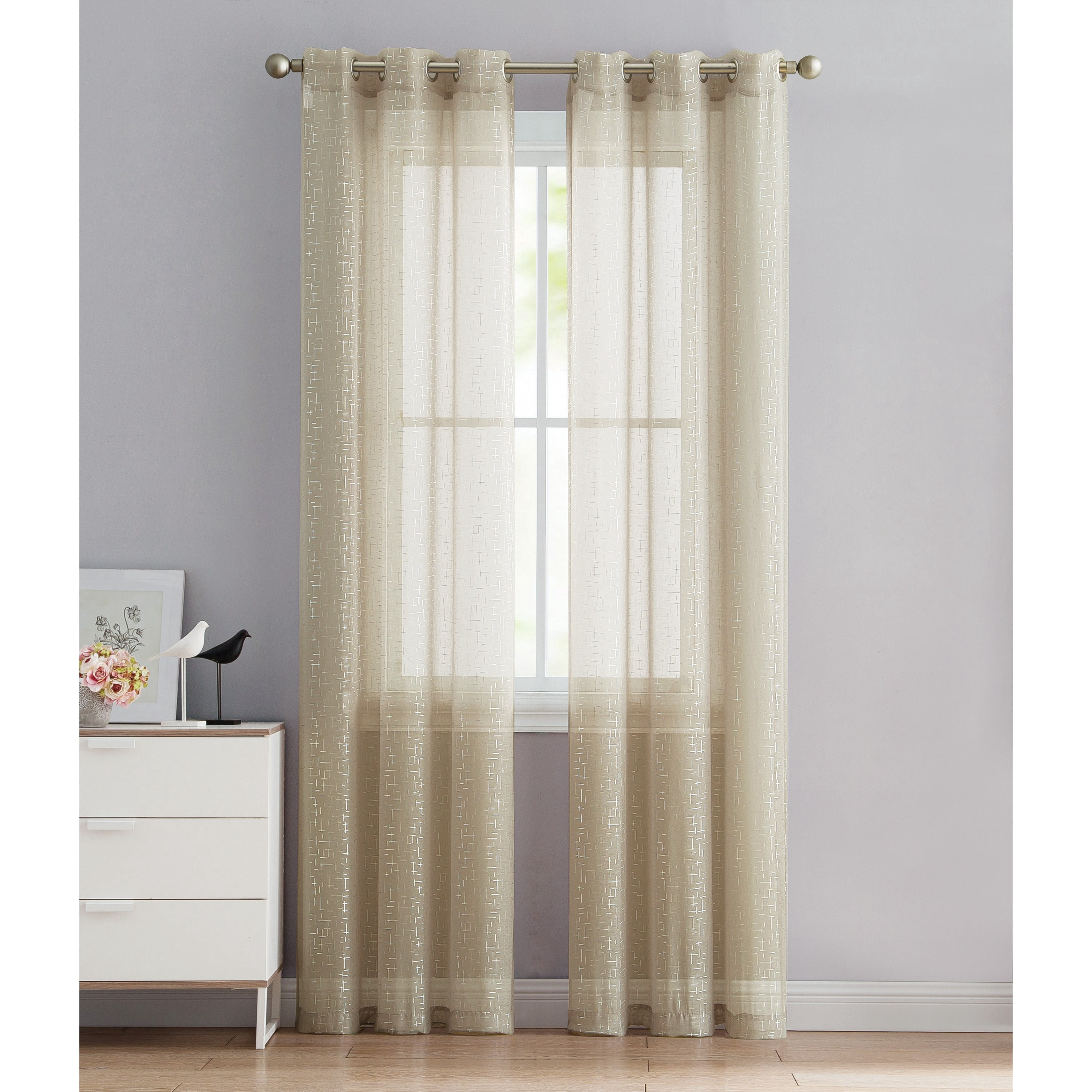 VCNY Home Harlow 2-Piece Taupe Metallic Sheer Curtain Panel Set, 38" x 84"