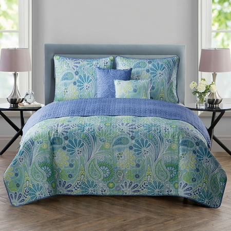 VCNY Home Harmony 5-Piece Blue Paisley Reversible Quilt Set, Full/Queen, Adult, Unisex