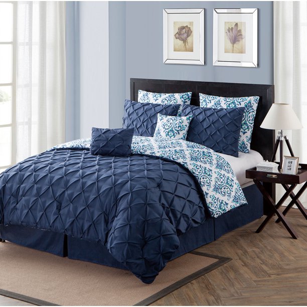 VCNY Home Heather Pintuck Technique Reversible Damask 8 Piece Bedding