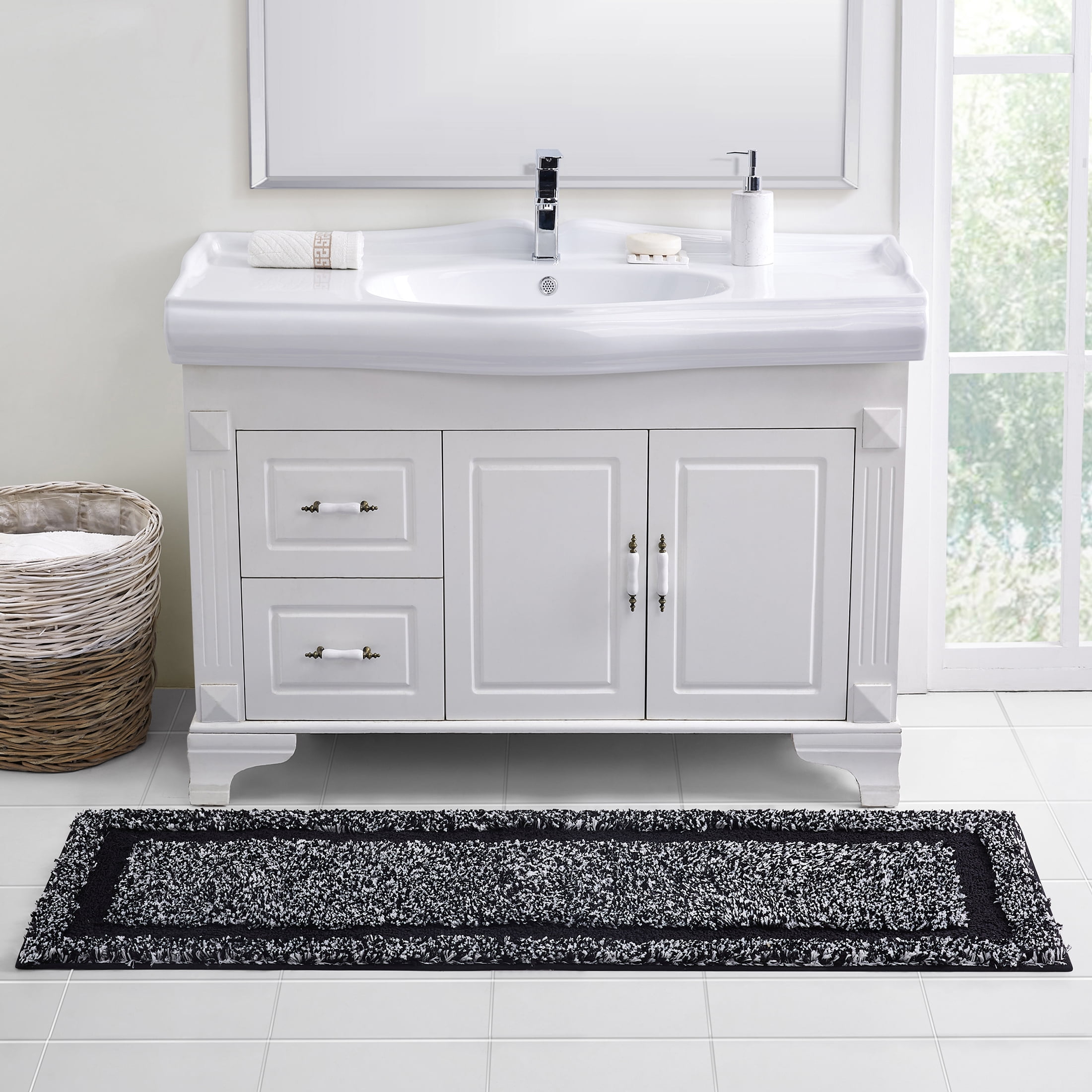 VCNY Home Heathered Hotel Black/White Microfiber Bath Rug Runner, 20" x ...
