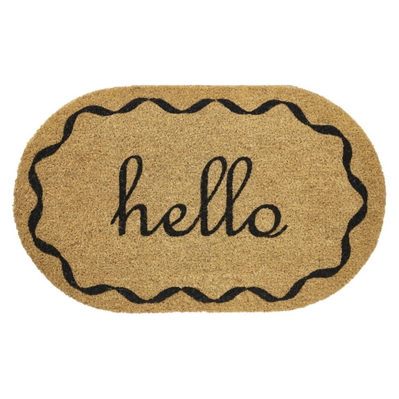 VCNY Home Hello Black Oval Coir Outdoor Doormat, 18" x 30"