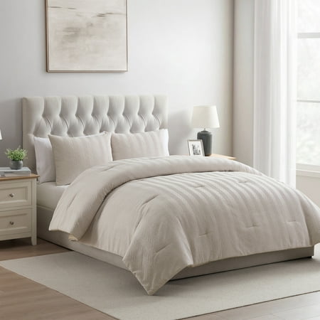 VCNY Home Herringbone 3-Piece Taupe Microfiber Comforter Set, Full/Queen