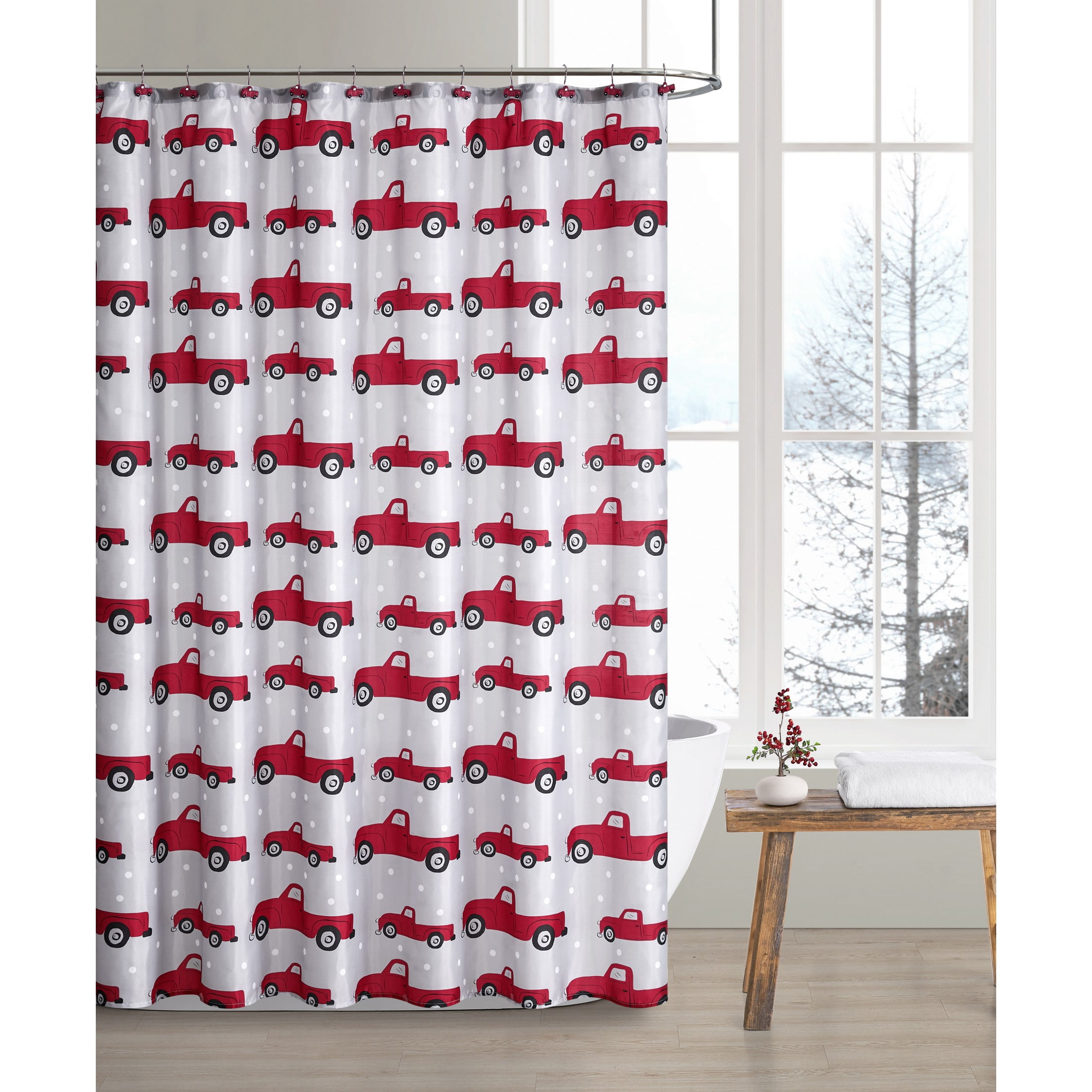 VCNY Home Holiday Truck 13-Piece Truck Polyester Shower Curtain Set