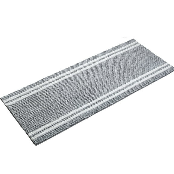 VCNY Home Hotel Grey/White Striped Polyester Bath Rug, 24" x 60"