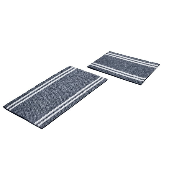 VCNY Home Hotel Navy/White Striped Polyester Bath Rug Set, 2-Piece