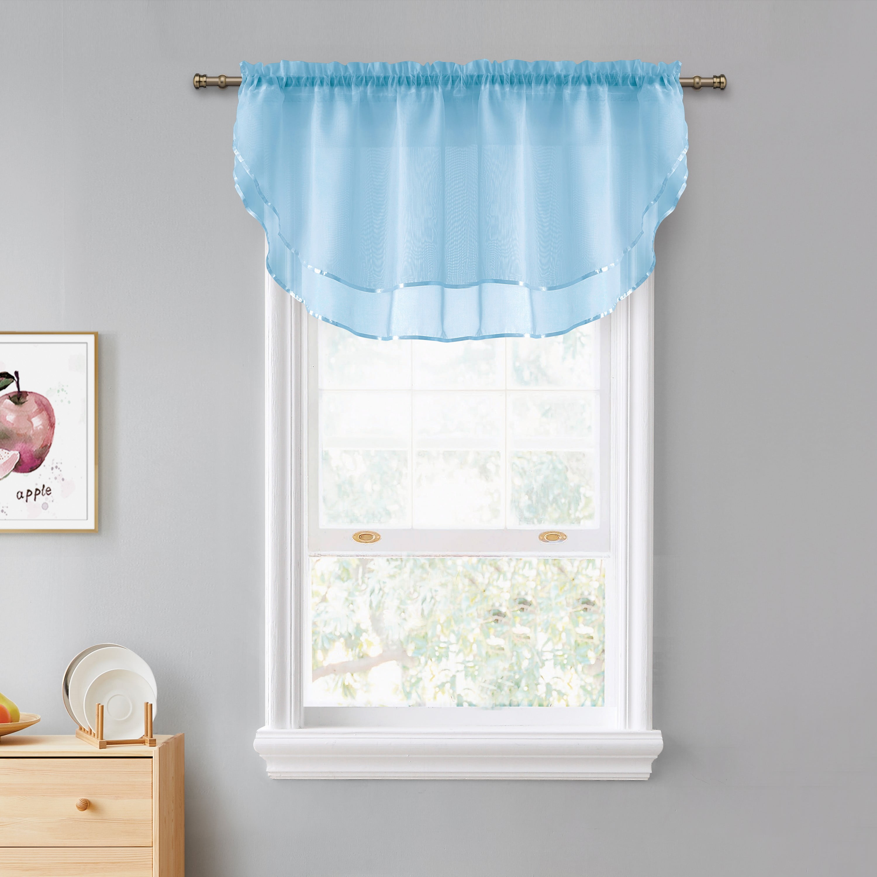 VCNY Home Infinity Turquoise Solid Rod Pocket Tiered Valance, 55" x 24