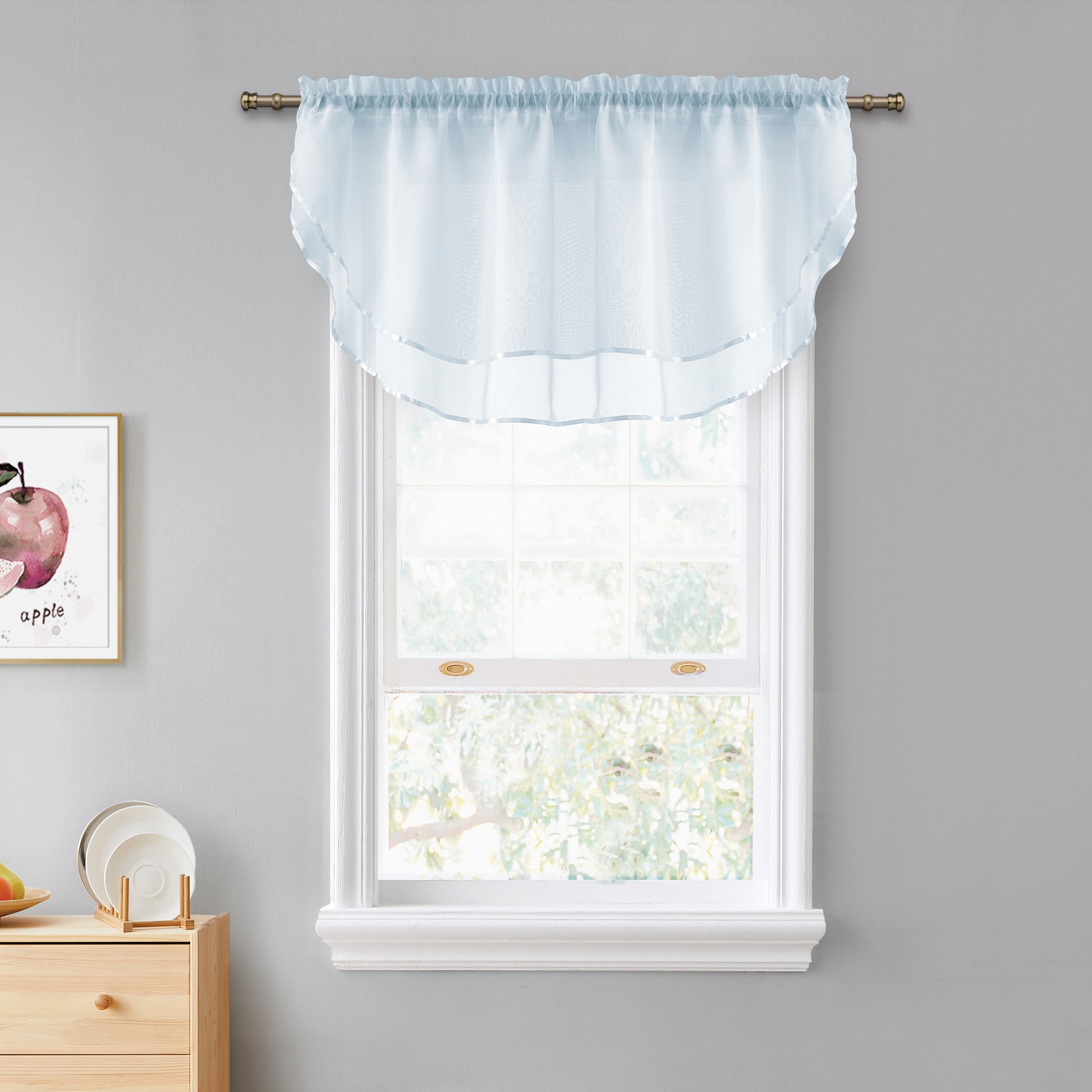 VCNY Home Infinity Wedgewood Blue Solid Rod Pocket Tiered Valance, 55" x 24"