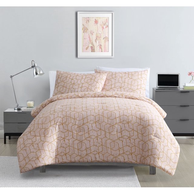 VCNY Home Ironclad Geometric Gold Duvet Cover Set, Twin/Twin XL, Pink