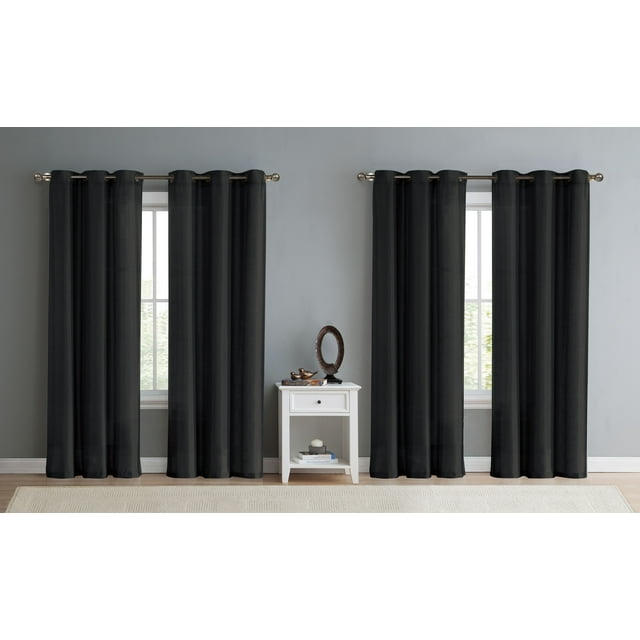 VCNY Home Isabella Faux Silk Grommet Curtain Panel Set, Four 38 x 84 Panels, Black