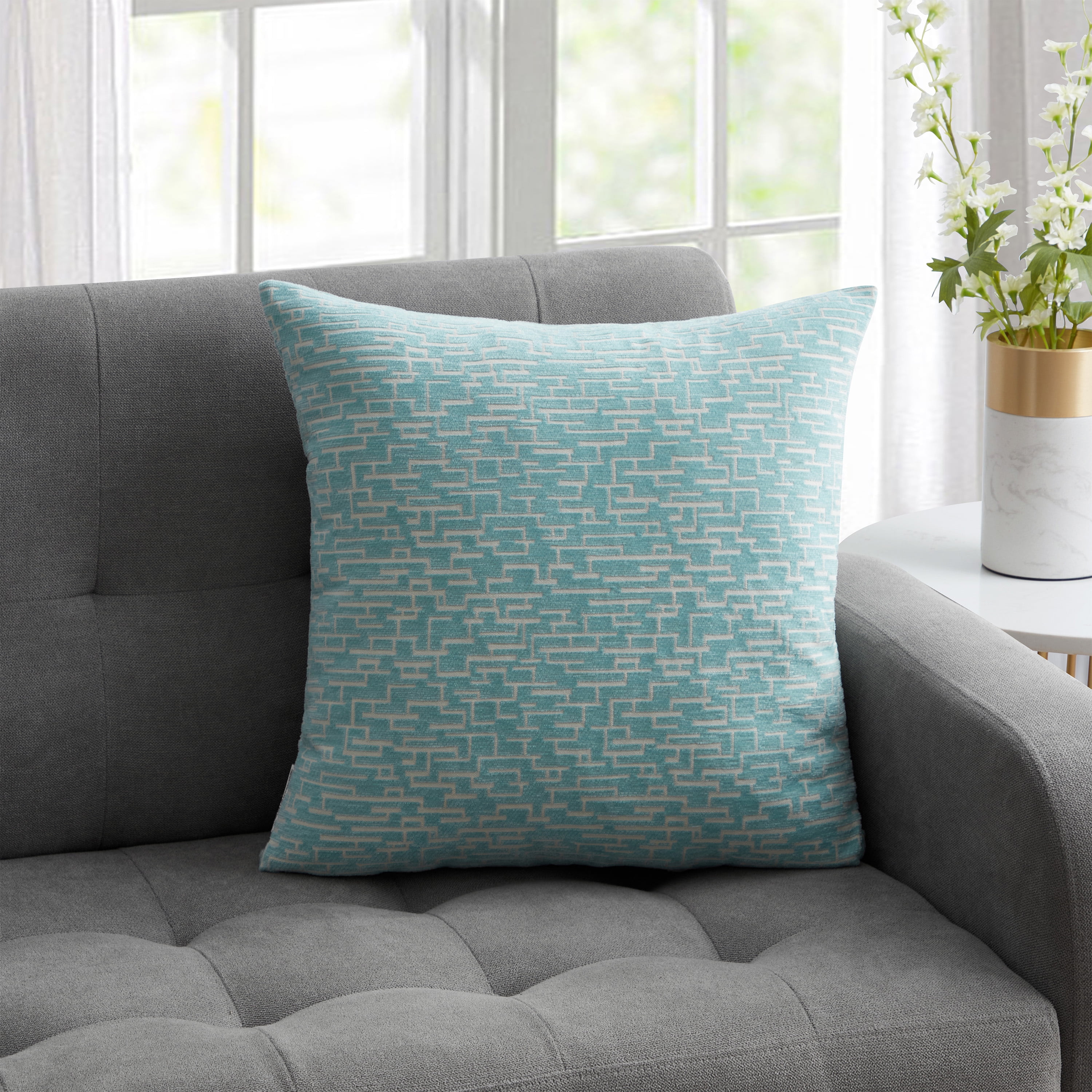 Aqua and Grey Textured Abstract Square Throw Pillow