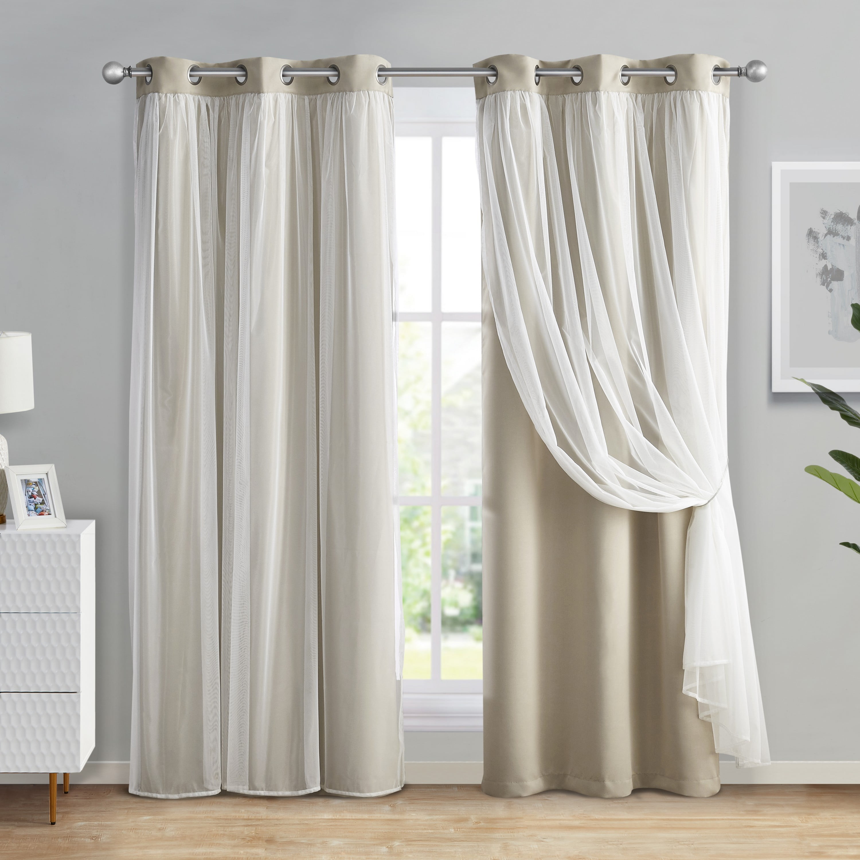 VCNY Home Jessica 2-Piece Beige Solid Blackout Curtain Set, 38" x 96"