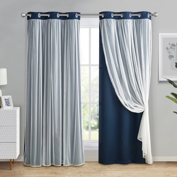 VCNY Home Jessica 2-Piece Navy Solid Blackout Curtain Set, 38" x 96"