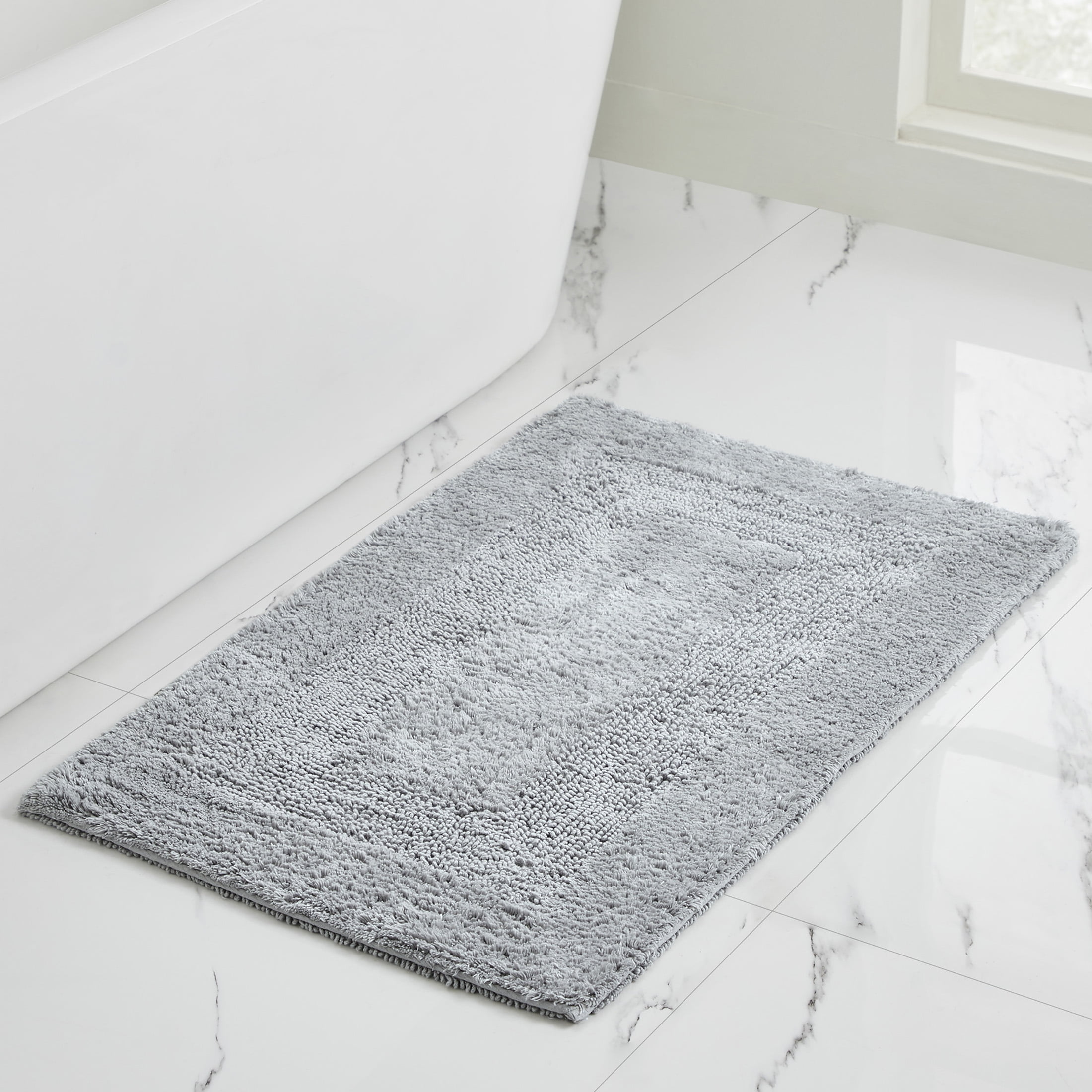 VCNY Home Jessica Solid High Rise Grey Cotton Bath Rug, 20" x 32