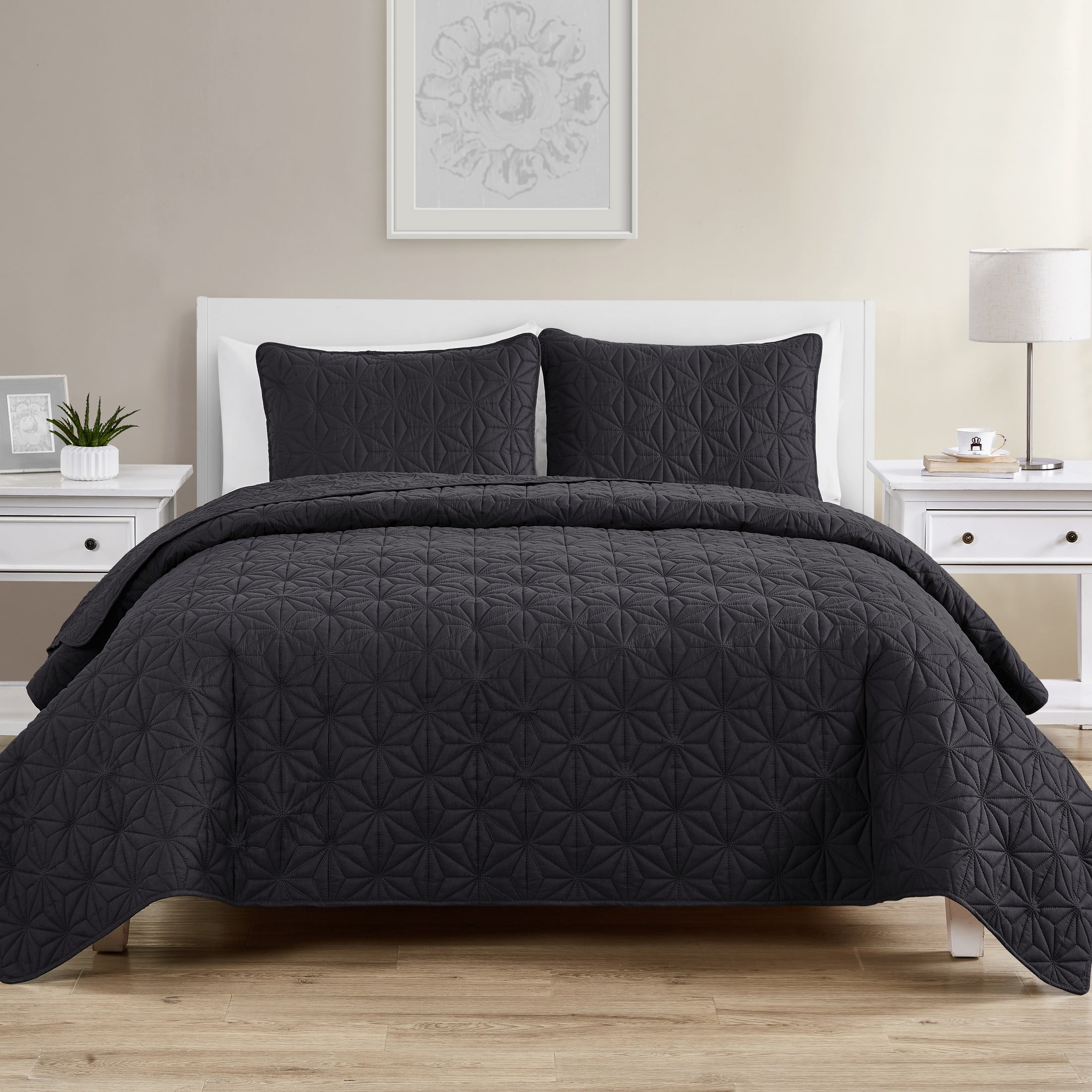 King Size Gray Microfiber Reversible Quilt Set