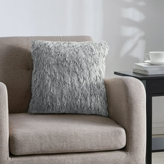 VCNY Home Keegan 18" x 18" Griffin Grey Polyester Solid Shag Decorative Pillow