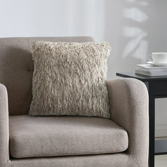 VCNY Home Keegan 18" x 18" Taupe Polyester Solid Shag Decorative Pillow