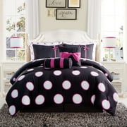 VCNY Home Kids' Sophie 8-Piece Black/Pink Polka Dot Polyester Bed in a Bag, Twin, Girls