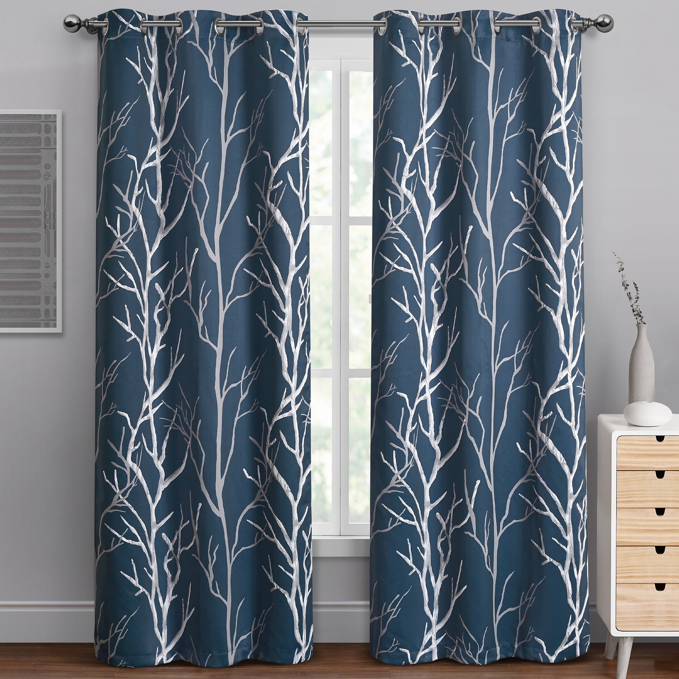 VCNY Home Kingdom Blue Branch Grommet Blackout Curtain, 40" x 84"