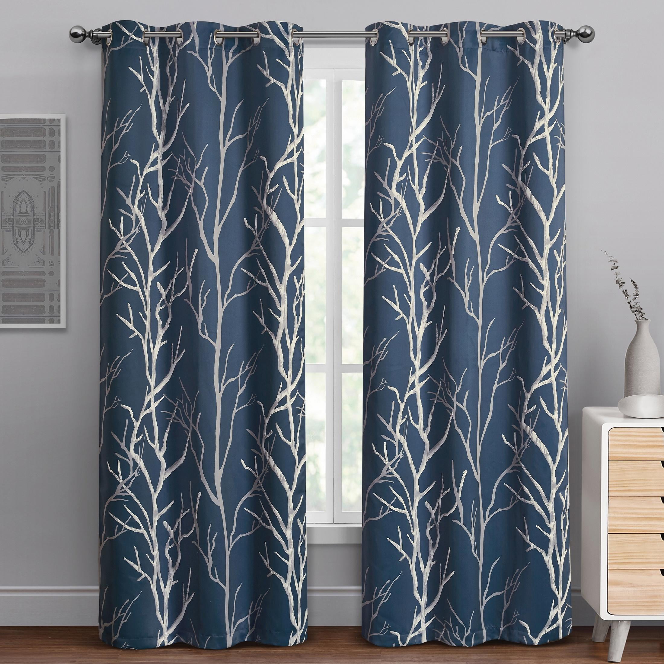 Kingdom Blue Branch Print Blackout Grommet Curtain Panel, 40" x 95"