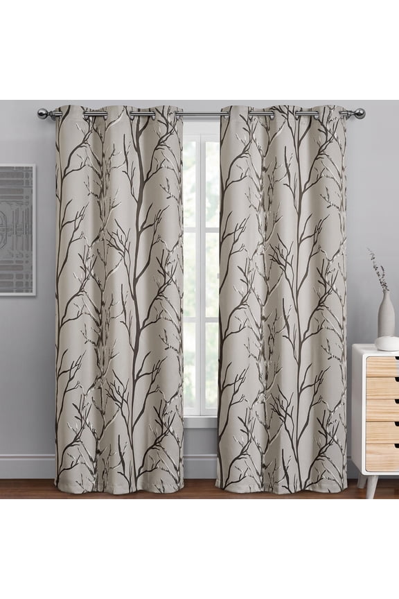 Kingdom Brown Branch Grommet Blackout Curtain, 40" x 95"