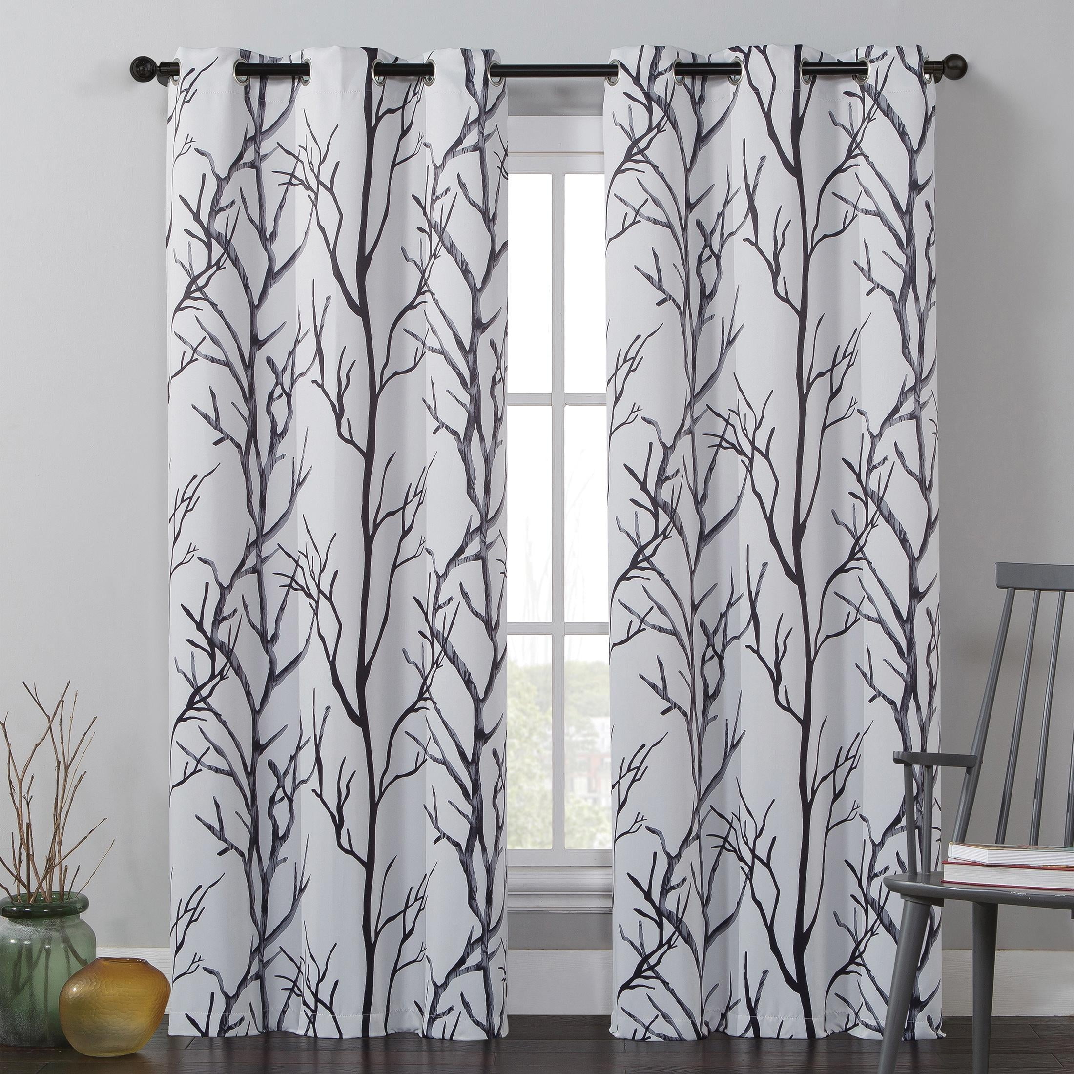 Ivory Branch Print Blackout Polyester Window Panel, 40" x 95"