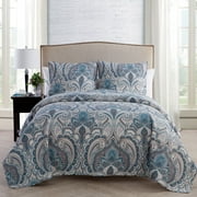 VCNY Home Lawrence 3-Piece Blue Damask Quilt Set, King, Adult, Unisex