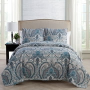 VCNY Home Lawrence 3-Piece Blue Damask Quilt Set, King