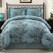 VCNY Home Leaf 8-Piece Blue/Chocolate Branch Reversible Bed in a Bag, Queen, Adult, Unisex
