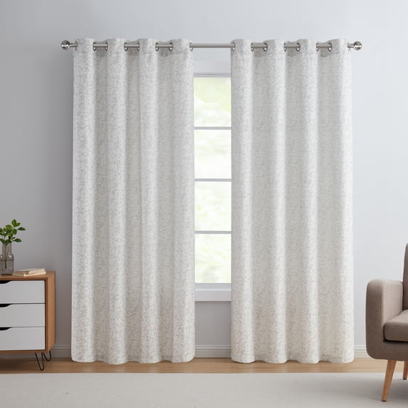 VCNY Home Leah Grey Leaf Grommet Light Filtering Curtain Panel, 54" x 96"