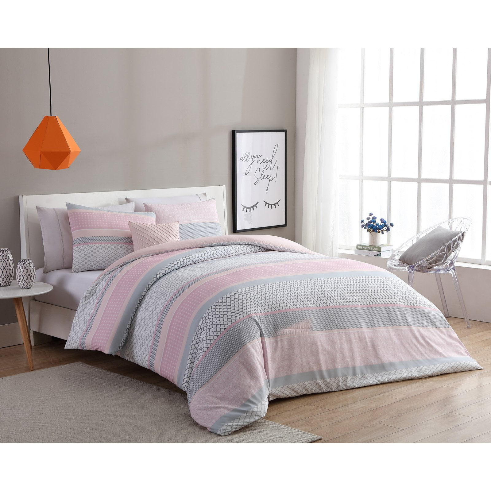 VCNY Home Light Pink/Grey Stockholm 3/4 Piece Comforter Bedding ...