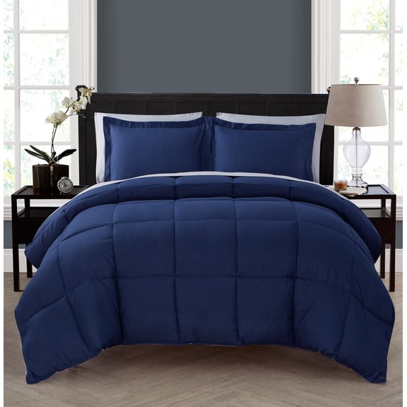 VCNY Home Lincoln 7-Piece Navy/Grey Solid Color Reversible Bed in a Bag, Queen, Adult, Unisex