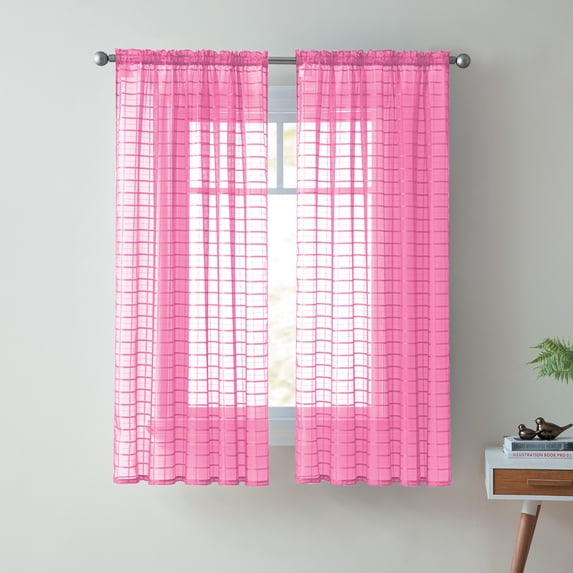 VCNY Home Lisa Bright Rose Solid Plaid Rod Rocket Light-Filtering Curtain Panel, 55" x 63"