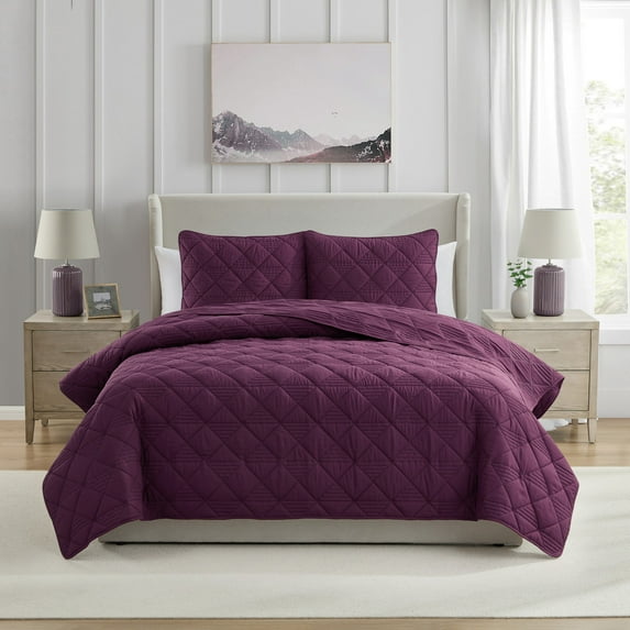 VCNY Home Lucy 3-Piece Burgundy Diamond Pinsonic Quilt Set, Full/Queen, Adult, Unisex