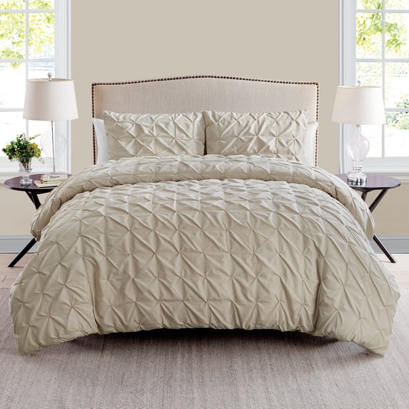 VCNY Home Madison 3-Piece Taupe Pintuck Polyester Duvet Cover Set, King